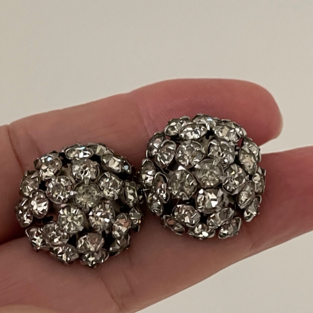 Vintage Sparkly Paste Stone Earrings Screw Back Clear Antique Art - Picture 4 of 10